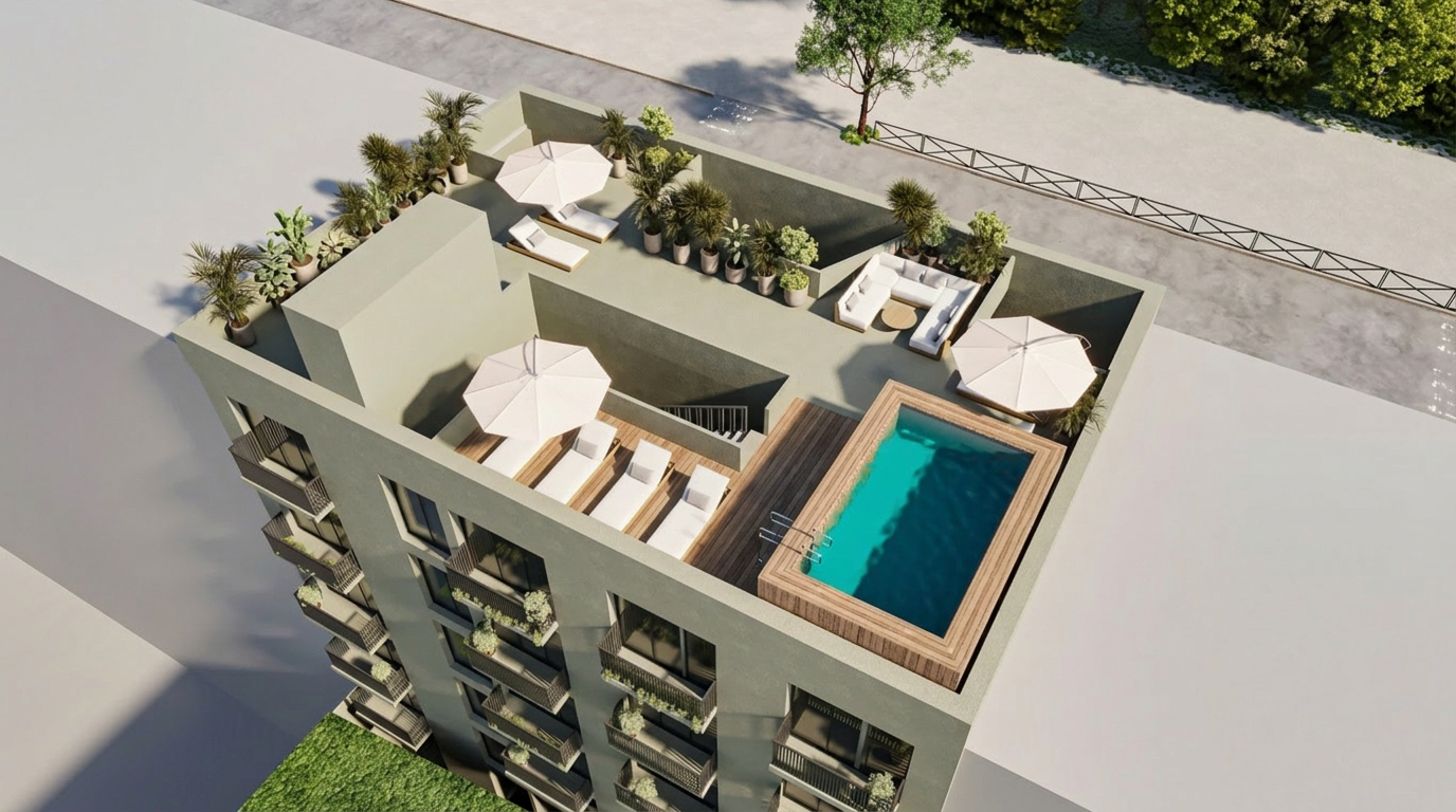 Terraza y piscina